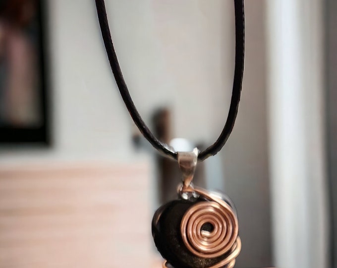 Obsidian Heart Copper Wire Wrapped Pendant