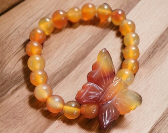 Carnelian Butterfly Beaded Crystal Bracelet
