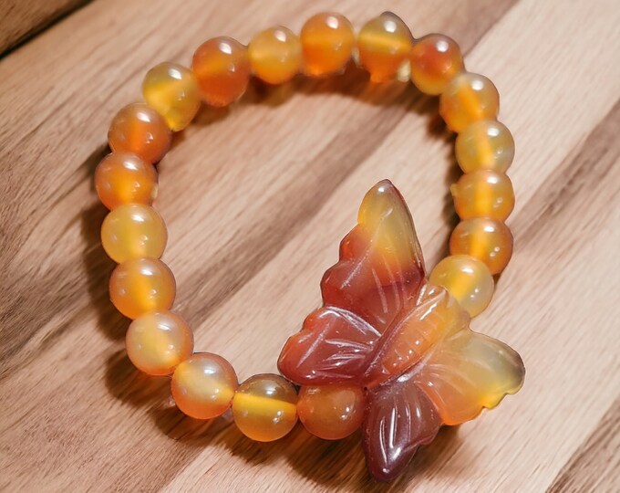 Carnelian Butterfly Beaded Crystal Bracelet