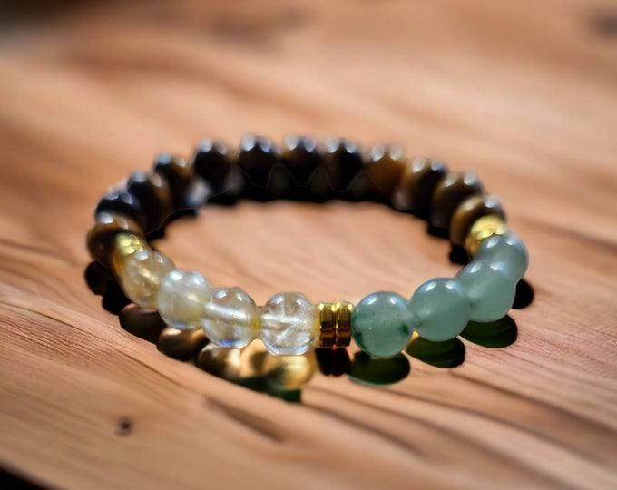 Money Flows To Me 2.0 Crystal Bracelet 8mm beads, tigers eye, citrine, green aventurine