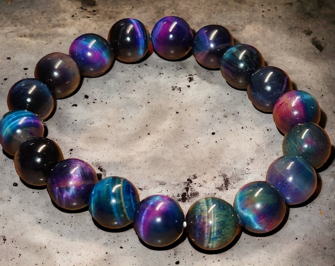 Galaxy Rainbow Tiger's eye bracelet/Aurora beaded bracelet 10mm