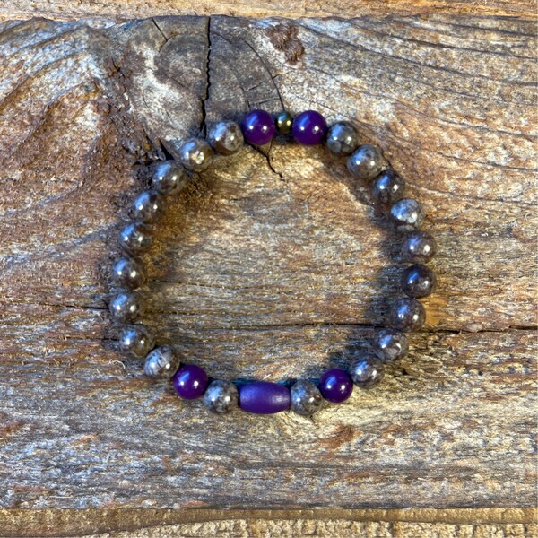 Sugalite and Brown Snowflake Obsidian Gemstone Bracelet-6mm bead-6.5 inch