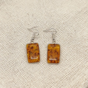 Amber Dangle Earrings | Handmade Rectangular Drop Earrings | Lightweight Boho Jewellery | Warm Honey Amber Look Gift for Women