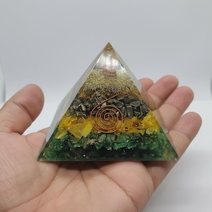 Green aventurine, citrine, and black tourmaline energy pyramid