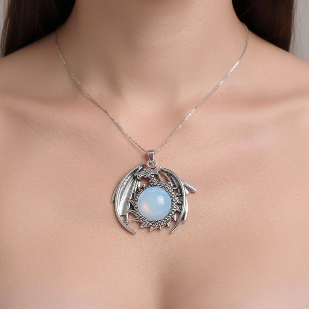 Opalite Dragon Pendant Necklace | Certified Mystical Moon Crystal