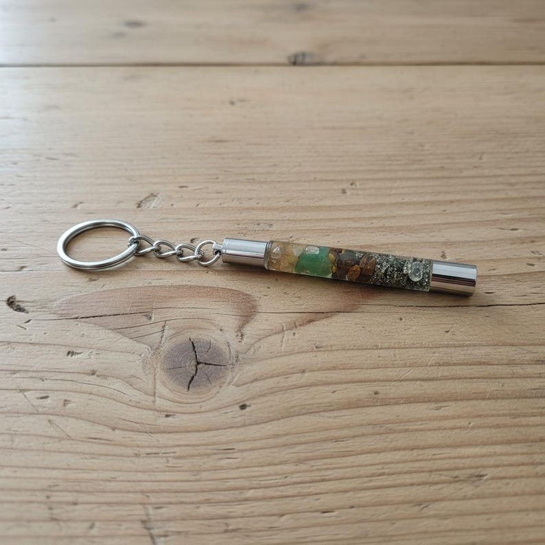 prosperity gemstone keychain featuring pyrite and aventurine