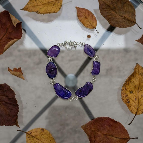 Natural Amethyst Gemstone Bracelet | 58 Ct Purple Crystal Jewellery, Calm Intuition
