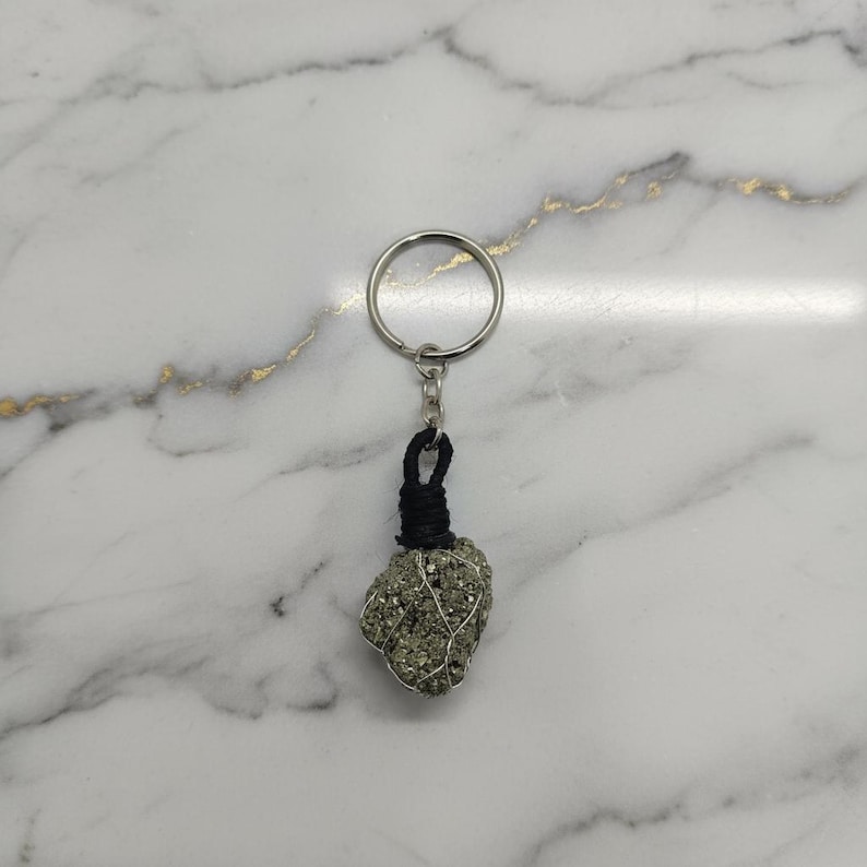 unique natural gold pyrite crystal keyring gift