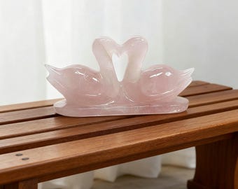 Figura de pájaros del amor de cuarzo rosa / Talla de cisne de cristal curativo / Piedra del amor, el romance, la armonía y la compasión / Decoración de regalo única