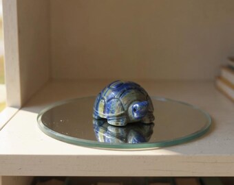 116-13 ラピスラズリ 亀 彫刻 置物 ラピスラズリー 亀置物