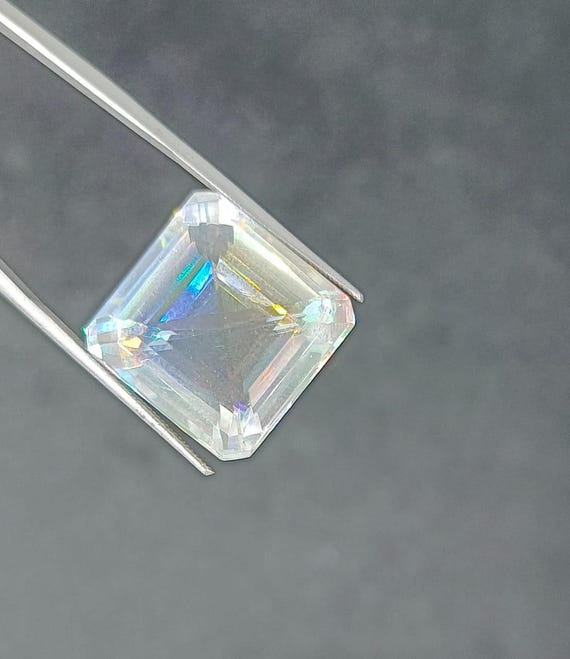 Rainbow Mystic Topaz Loose Gemstone 25 Carat | Square Cut Faceted Gem | Iridescent Jewellery Stone for Healing Energy & Aura Balance