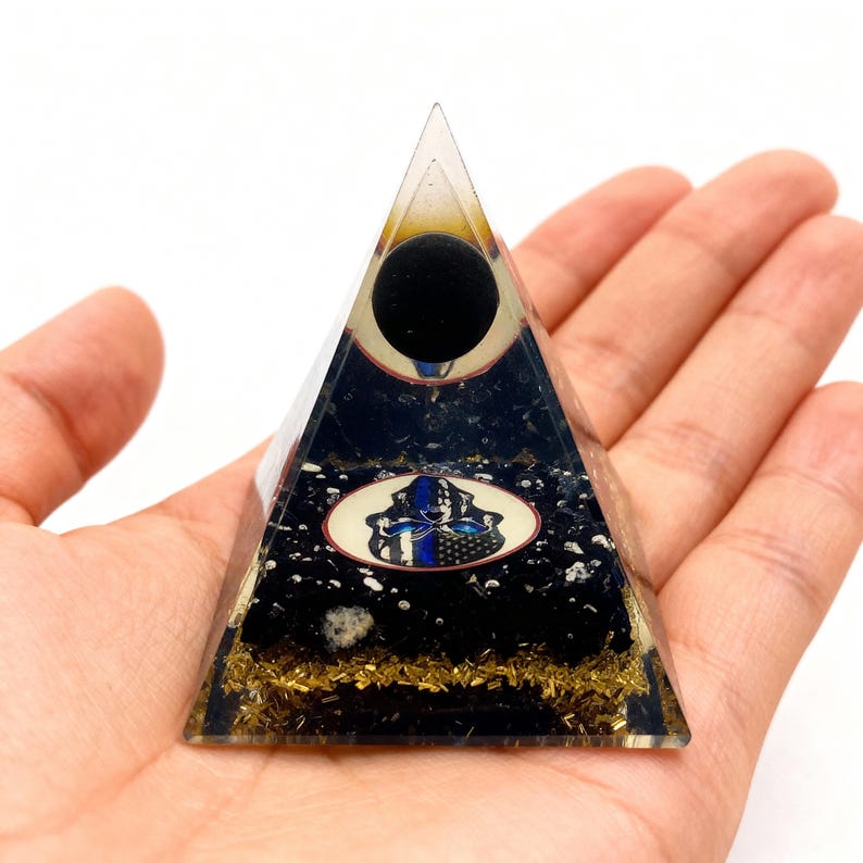 Handmade orgonite pyramid with black tourmaline for grounding