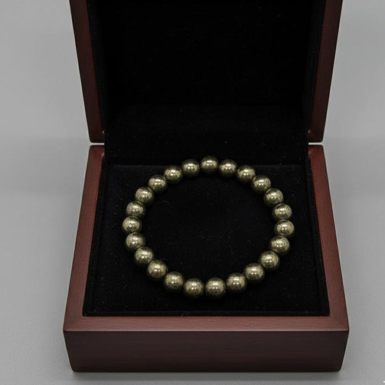 Men's Pyrite Bracelet | Wealth & Protection Healing Jewelry | Certified Natural Crystal | Prosperity Stone Jewelry | Stretch Beaded Pyrite Bracelet | Handmade Gift