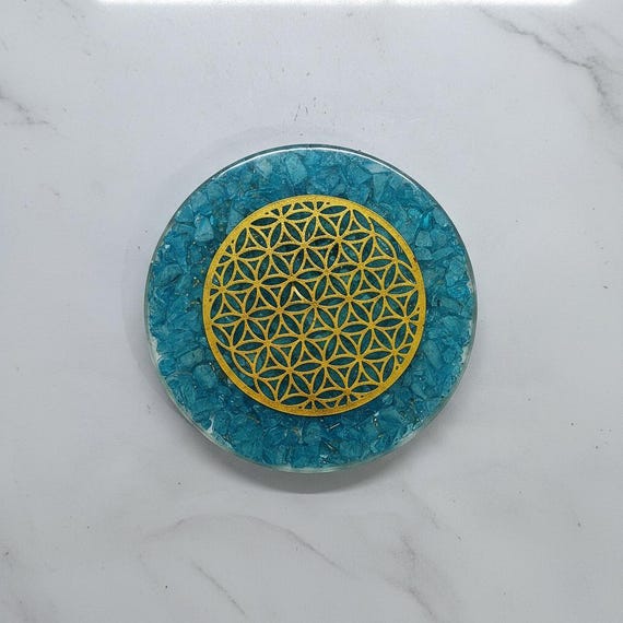 Blue Resin Flower of Life Charging Plate | Energy Grid Crystal Charger for Cleansing, Manifestation, Meditation & Chakra Balance