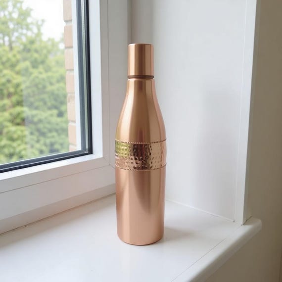 Handmade Copper Bottle 1 Liter, Ayurvedic Health Water Bottle, Pure Copper Drinkware, Sustainable Zero Waste Gift, Yoga Meditation Accessory