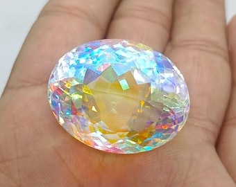 Rainbow Mystic Topaz 85 Ct Gemstone | Large Iridescent Faceted Crystal | Brilliant Loose Gem | Healing Energy & Collector Stone