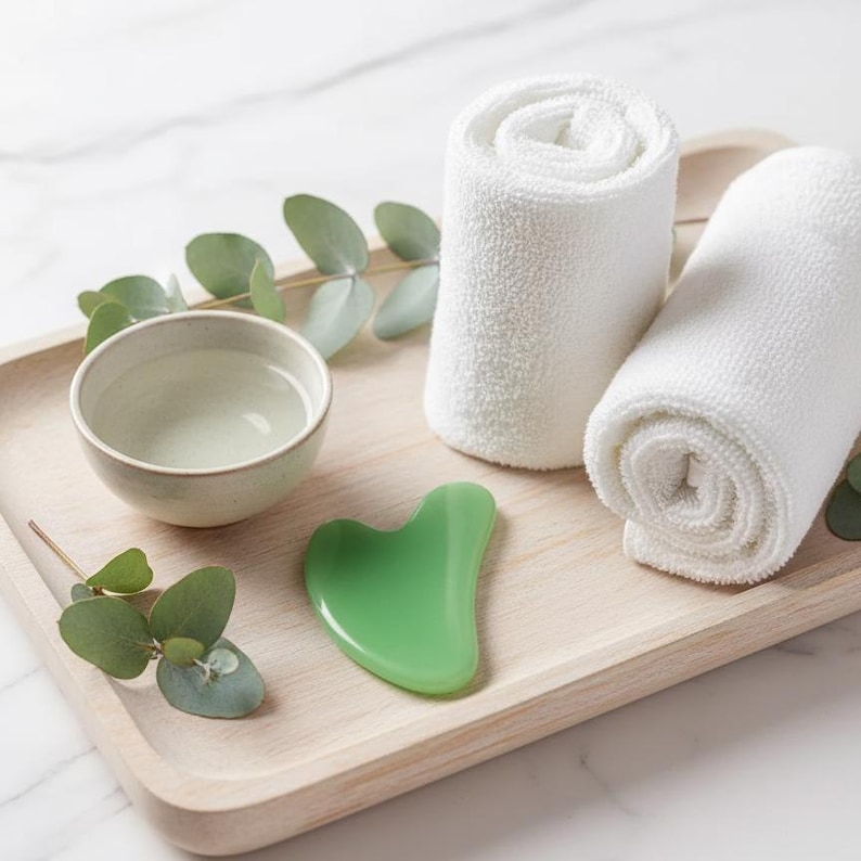Traditional jade gua sha scraper for lymphatic drainage
