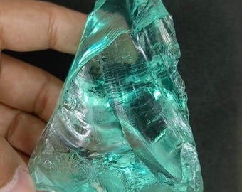 Natural Aqua Green Obsidian Raw Crystal – 410 Carat Rough Healing Gemstone for Jewelry Making & Collecting