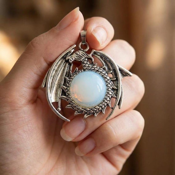 Opalite Dragon Pendant Necklace | Certified Mystical Moon Crystal