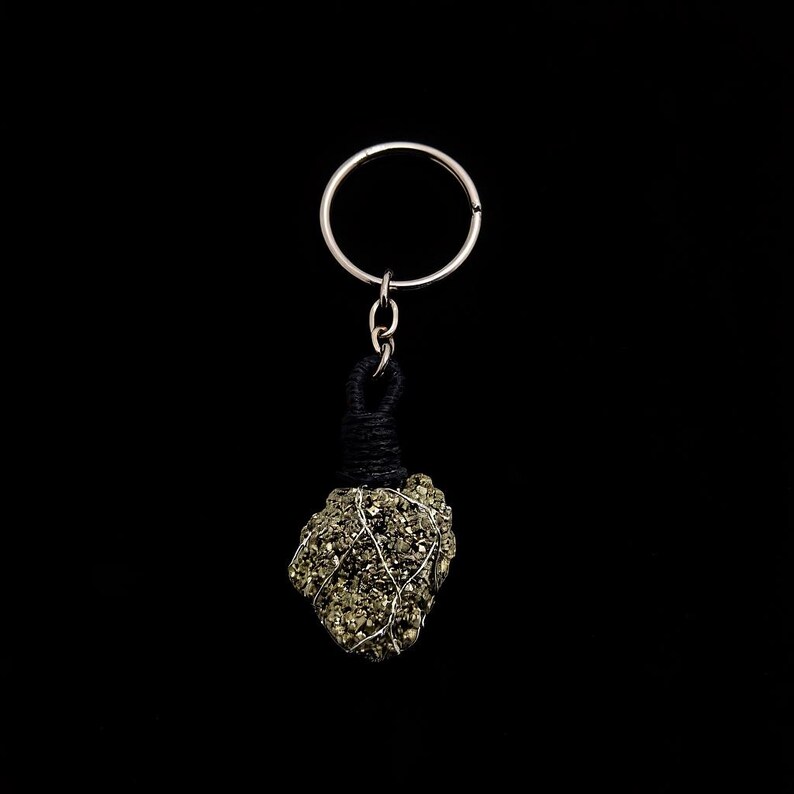 unique natural gold pyrite crystal keyring gift