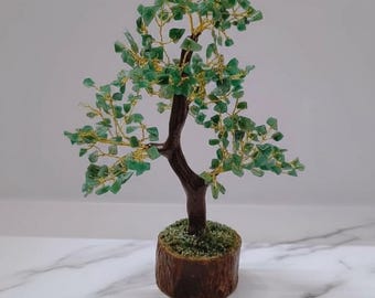 Elegant Green Jade Crystal Bonsai Tree | Handmade Gemstone Tree of Life | Healing Crystal Tree for Luck, Prosperity & Abundance Decor