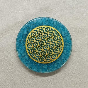 turquoise blue flower of life energy plate for healing
