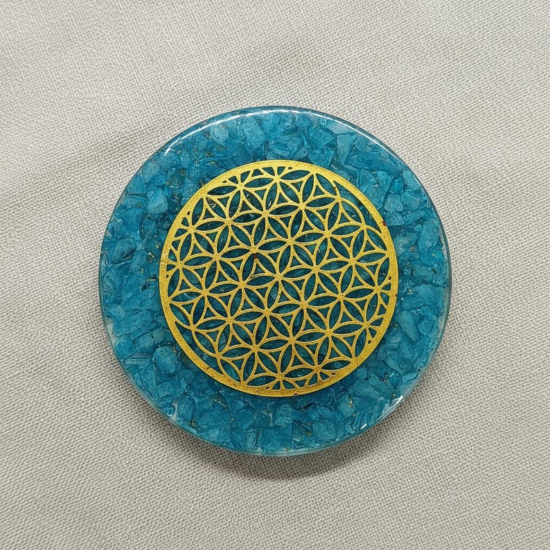 turquoise blue flower of life energy plate for healing