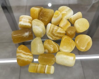 Natural Yellow Calcite Tumbled Stones – Confidence, Energy & Positivity Crystals – Solar Plexus Chakra Healing and Manifestation Stones