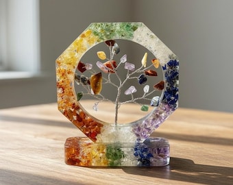 Árbol de la Vida de Cristal de los 7 Chakras / Escultura de Piedra Preciosa de Sanación con Energía Orgánica / Decoración de Meditación / Regalo Hecho a Mano para Equilibrar los Chakras