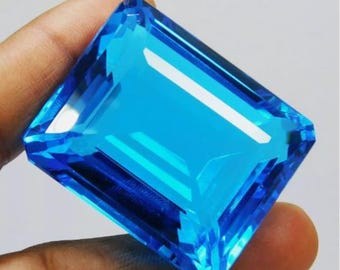 Natural Swiss Blue Topaz Emerald Cut 64 Ct Gemstone - Premium Quality | Ideal for Rings/Pendant | Loose Gemstone Gift for Women/Men