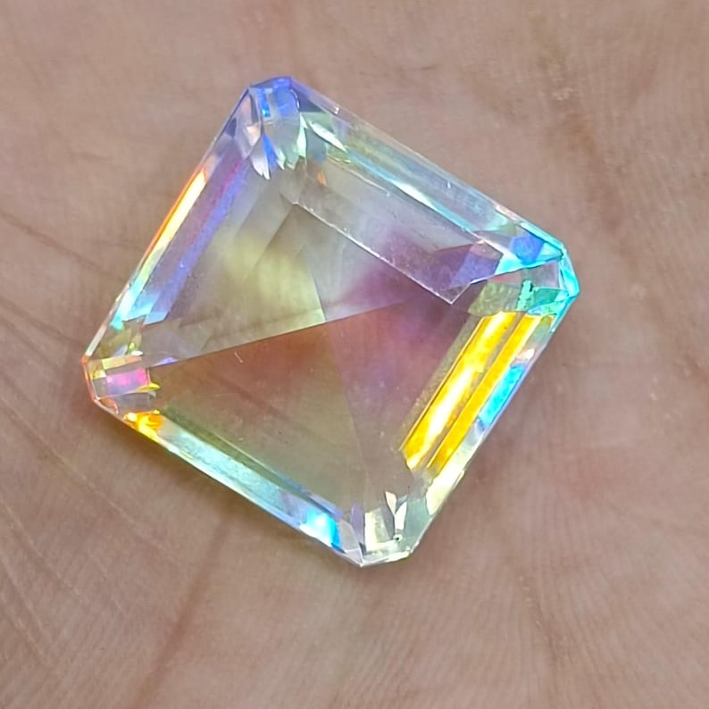 Loose 25 Carat Natural Rainbow Mystic Topaz – Cushion Square Cut Gem for Crafting Custom Jewelry – Discounted with Free Shipping