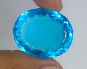 Natural Swiss Blue Topaz Gemstone – Oval Faceted, 90-100 Carat, Jewelry Making Stone