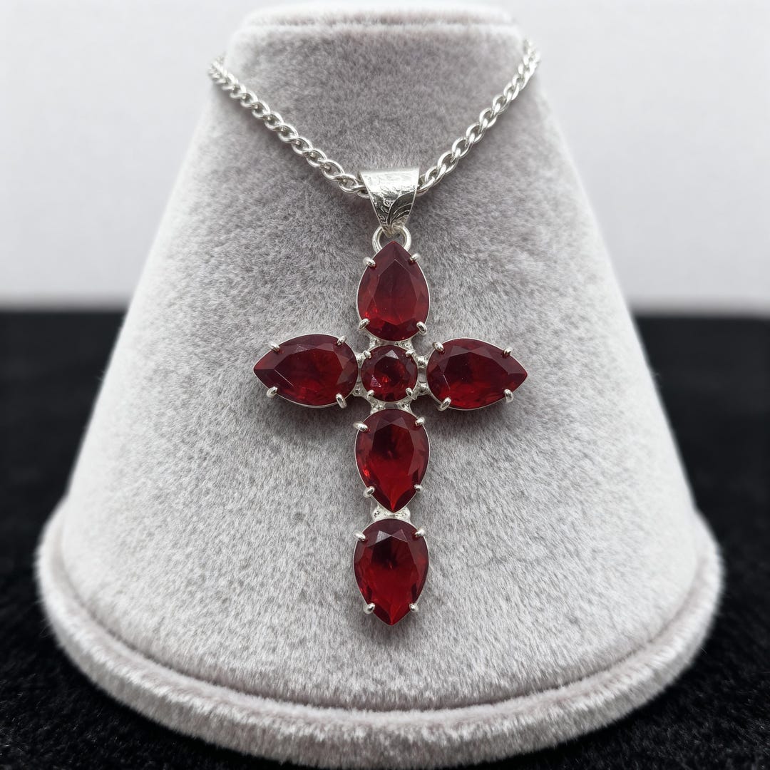 Red Ruby Cross Pendant Necklace 45–50 Ct | Natural Gemstone Jewellery ...