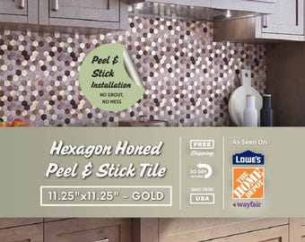Peel and stick backsplash Tiles, Waterproof Heat Resistant Self Stick Backsplash Tiles,Antique Boho Sticker Tiles Self Adhesive Hexagon Gold