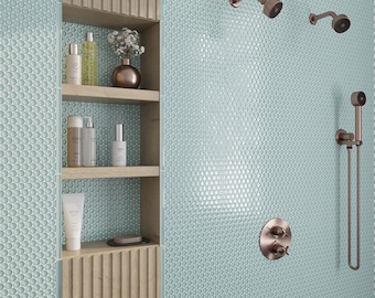 Blizzard Blue 12x12 Glossy Penny Round Glass Mosaic Tile