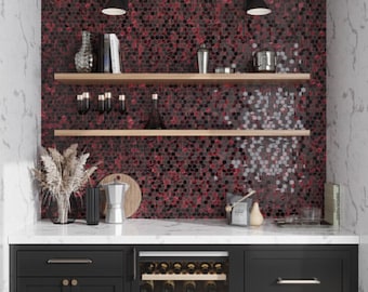 Berry Red 4 x 5 Glossy Matte Hexagon Glass Mosaic Tile - Sample