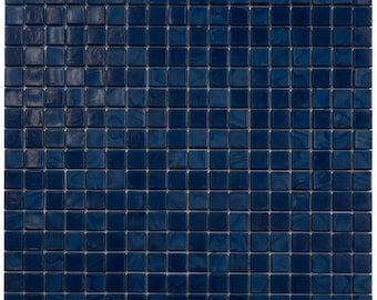 Navy Blue 4X5 Glossy Uniform Square Glass Mosaic Tile - Sample