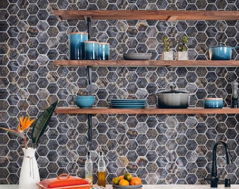 Hale Navy 9x13 Polished Hexagon Porcelain Mosaic Tile
