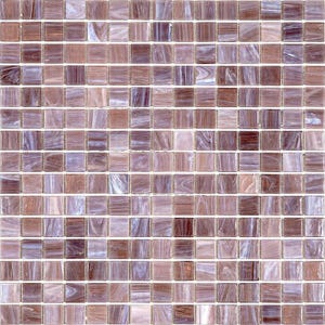 May include: A sheet of small, square, iridescent glass tiles in shades of brown and purple. The tiles are arranged in a grid pattern.