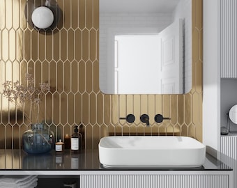Gold 2x10 Glossy Picket Ceramic Tile - Sample