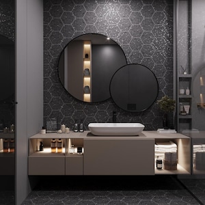 Gray Black 8x9 Matte Hexagon Porcelain Tile - Sample