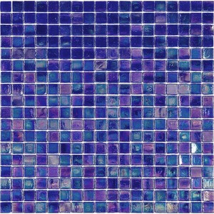 May include: A sheet of iridescent blue mosaic tiles. Each tile is small and square, with a slightly textured surface. The tiles are arranged in a grid pattern.