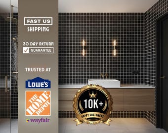 Black Matte Glass Mosaic Tile 12x12 Sheet – Square Mosaic Wall Tile, Modern Kitchen Backsplash Bathroom Shower Floor Pool Fireplace