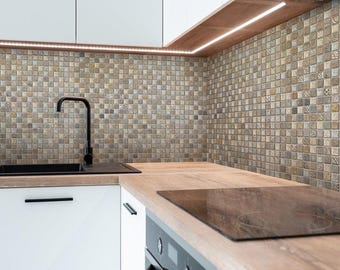 Beige Gray 4 x 5 Polished Square Glass Resin Stone Mosaic Tile - Sample