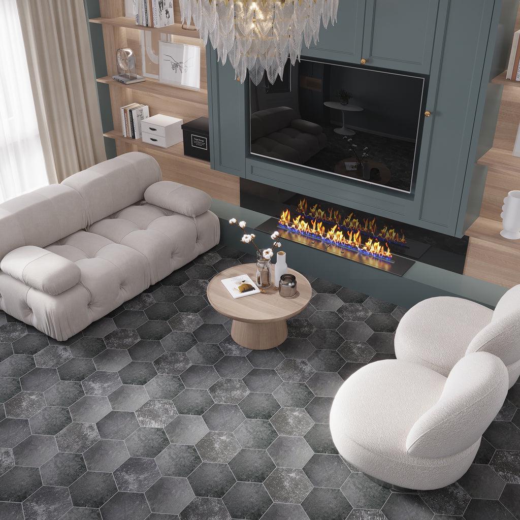 Charcoal Gray 9x11 Matte Hexagon Porcelain Tile (16 Pack, 8.07 Sq