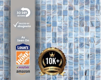 Manatee Blue Glass Mosaic Tile – 12x12 Glossy Square Pool Waterline Tile, Bathroom Wall Tile, Kitchen Backsplash Mosaic, Spa Accent Tile