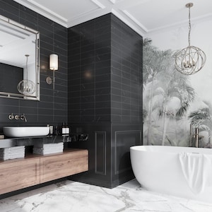 Black 4x12 Polished Marble Baseboard Tile Trim - Sample