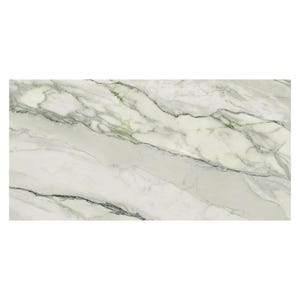May include: White marble tile with green veins. The tile has a smooth, polished surface.