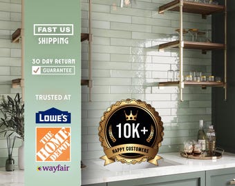 Tea Green 3x16 Glossy Ceramic Subway Tile – Green Backsplash Tile for Kitchen, Bathroom, Fireplace Accent Wall & Spa-Inspired Home Decor