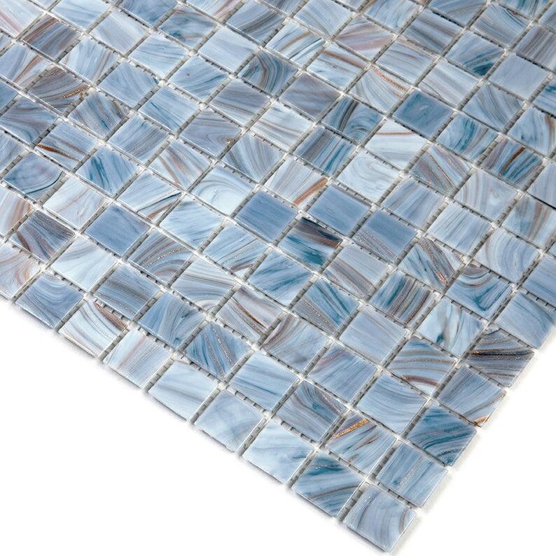 Manatee Tile Manatee Blue 12x12 Glossy Uniform Square Glass Mosaic Tile (20 Pack, 20 ...